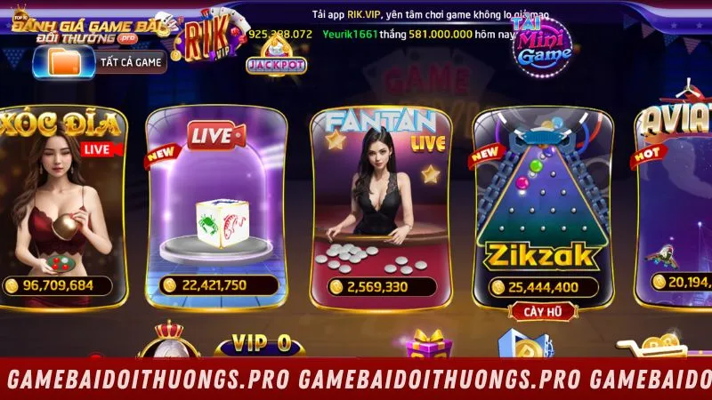 Kho game đa dạng và chất lượng tại RIKVIP